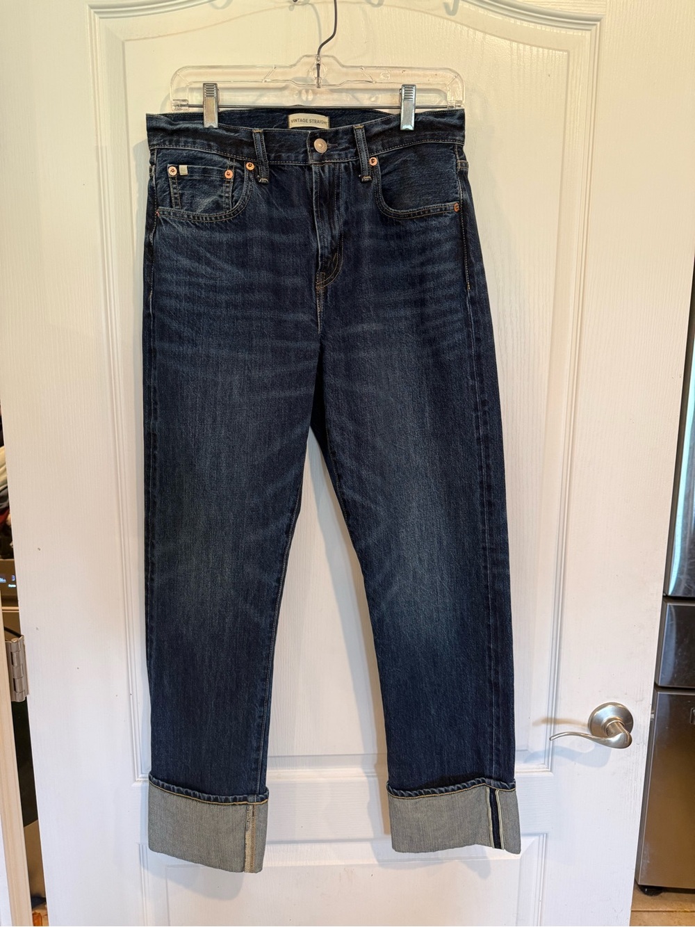 AE American Eagle cuffed premium vintage straight  denim blue jeans size 27